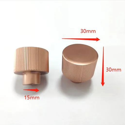 30*30mm Solid Aluminium Vertical Knurled Rose Gold Kitchen Cupboard Knobs Handle