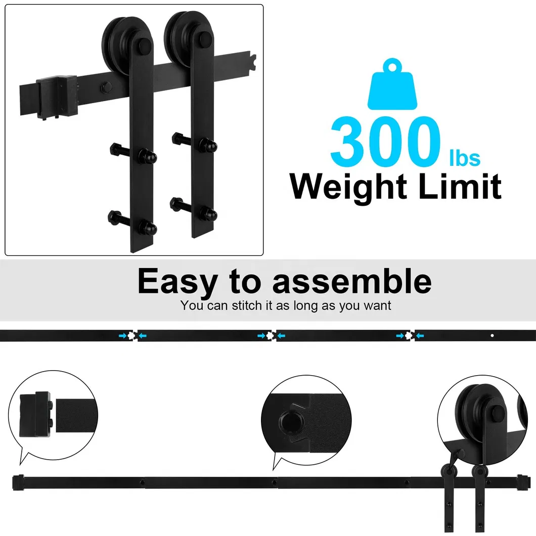 6.6FT in 5 Tracks Firmness Sliding Barn Door Basic Sliding Track Hardware Kit