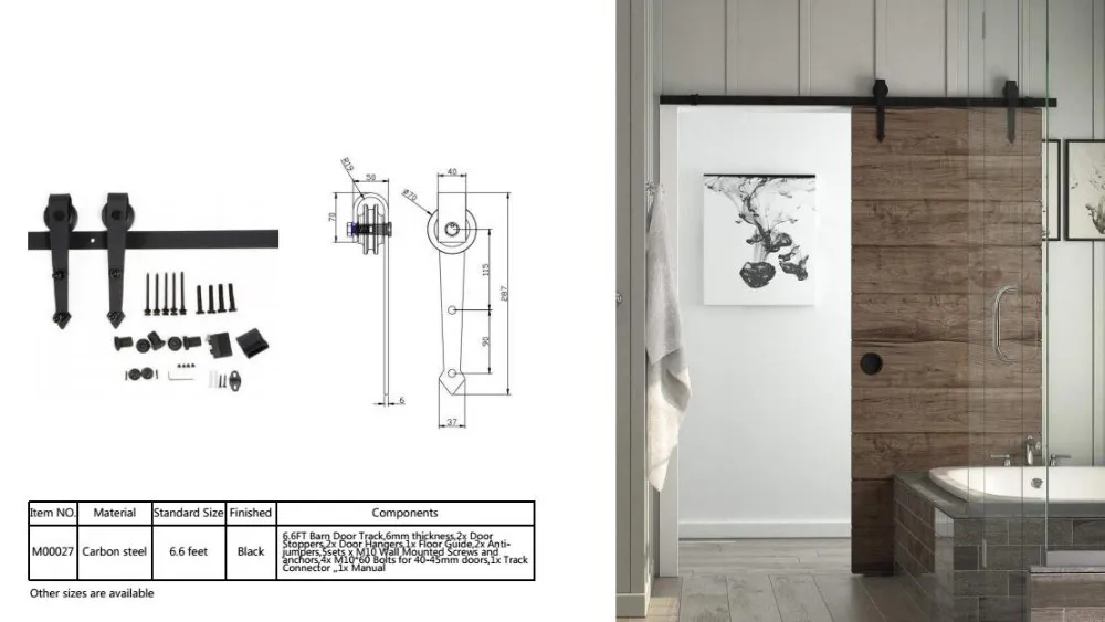 Wood Sliding Industrial Classic Strap Barn Door Hardware Kit