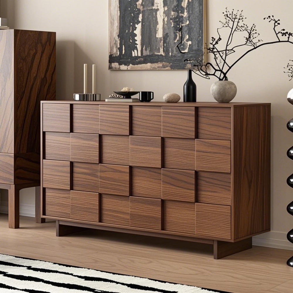 Industrial Rustic Vintage Sideboard - Reclaimed Solid Wood with Metal Accents & Storage Shelves