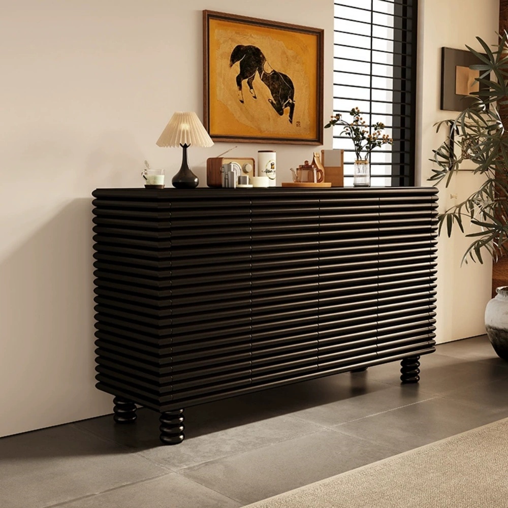 French Vintage Solid Wood Entryway Cabinet - Hand-Carved Ornate Design for Hallway Storage & Retro Decor