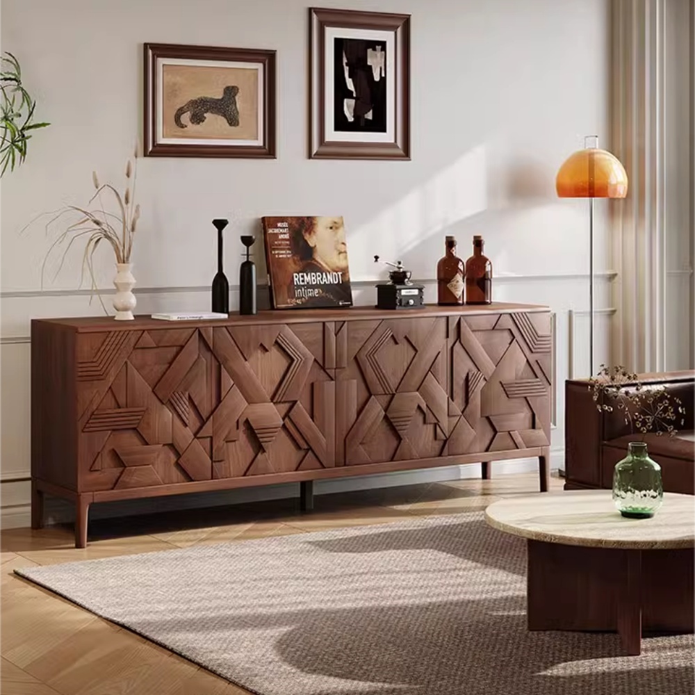 Modern Solid Walnut Wood Sideboard - 4 Doors, 2 Drawers & Adjustable Shelves for Living Room | Luxury Storage