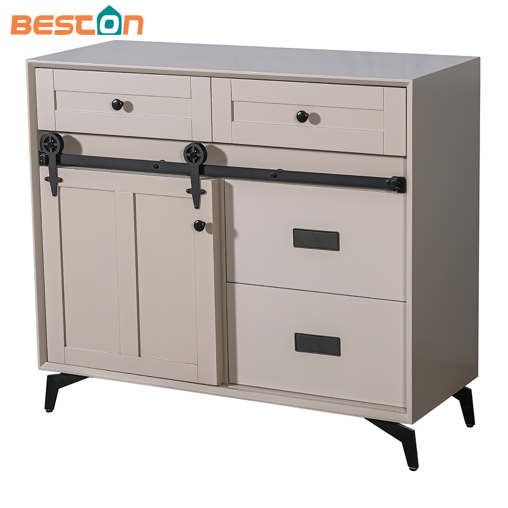 Farmhouse Rustic Solid Wood Buffet Cabinet with Sliding Barn Door for Dining/Kitchen