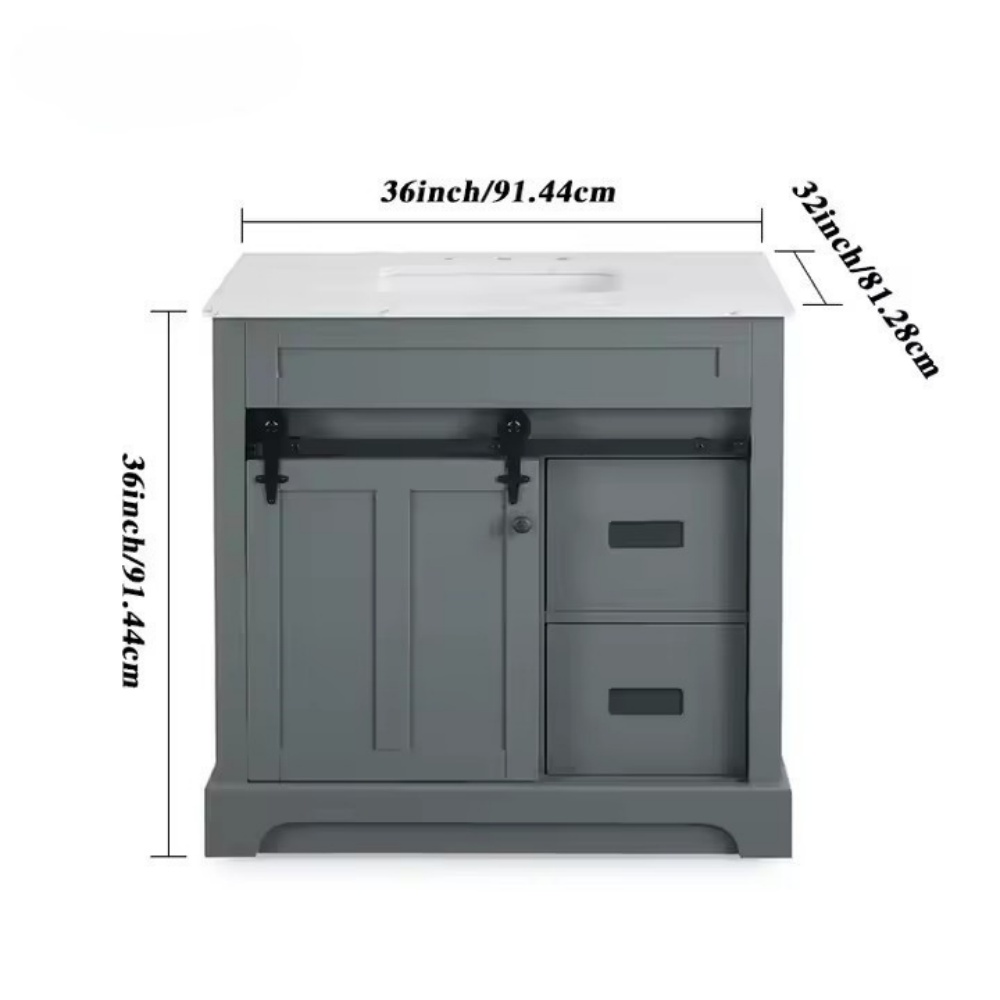 Farmhouse Rustic Solid Wood Buffet Cabinet with Sliding Barn Door for Dining/Kitchen