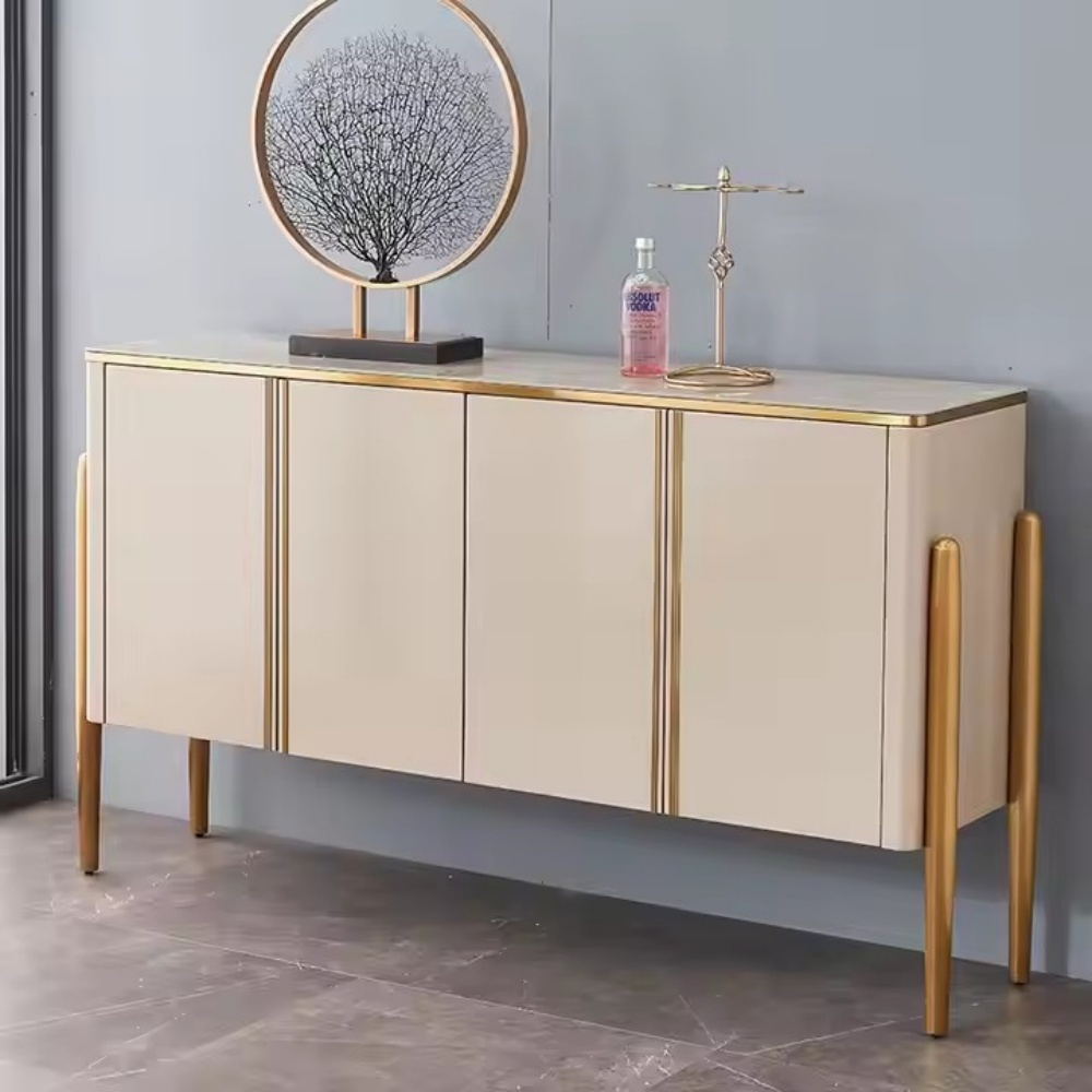 Luxury Modern Chinese Neoclassical Wall-Mounted Solid Wood Entrance Side Cabinet with Storage