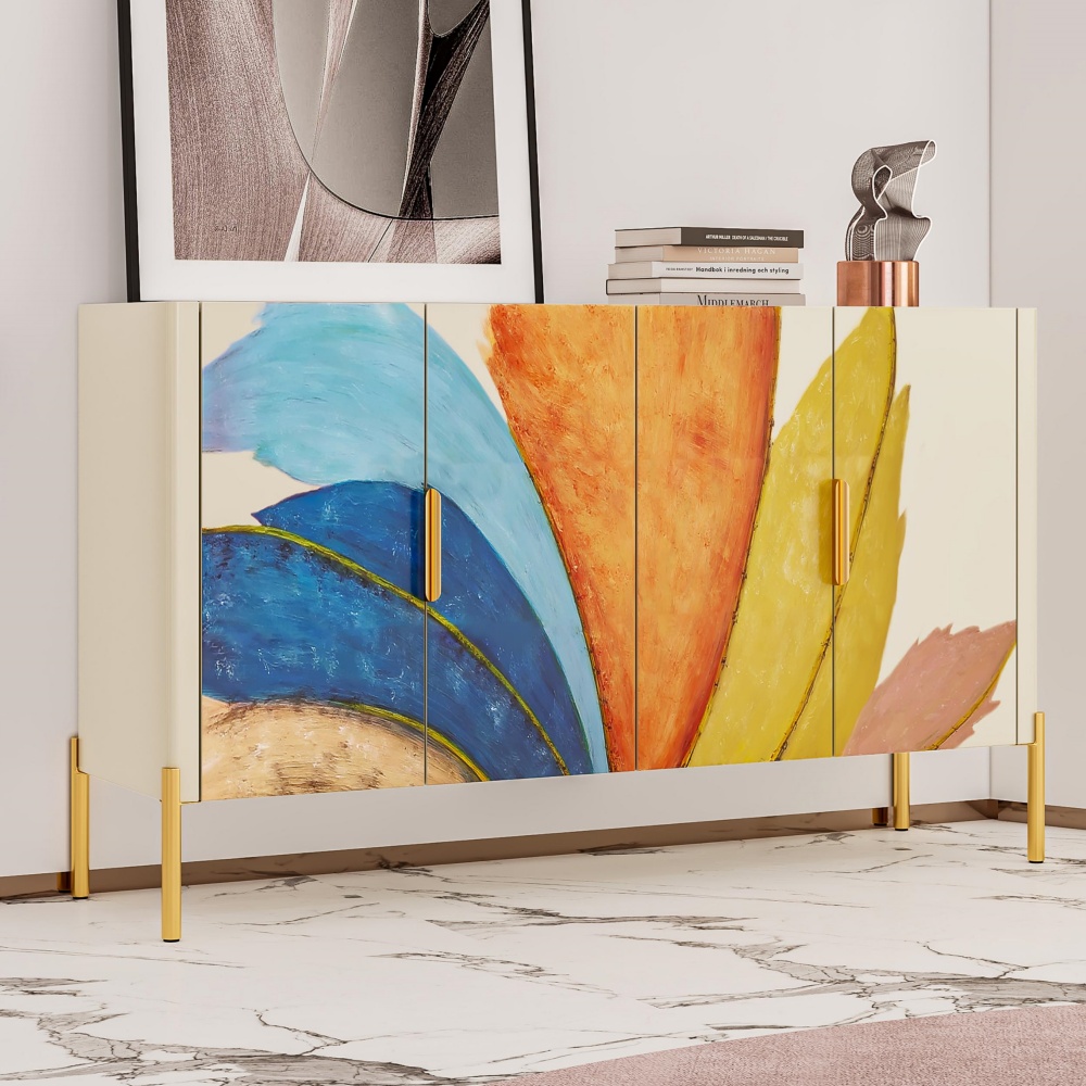 Modern Luxury Modular Sideboard - Light-Champagne Finish with 3 Drawers & Adjustable Storage