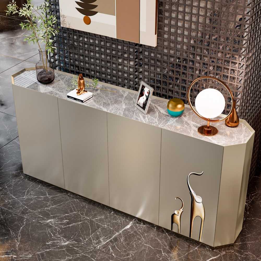 Factory-Customized White Cutlery Cabinet - Stylish Design with Carved Doors, Adjustable Shelves & Ample Storage