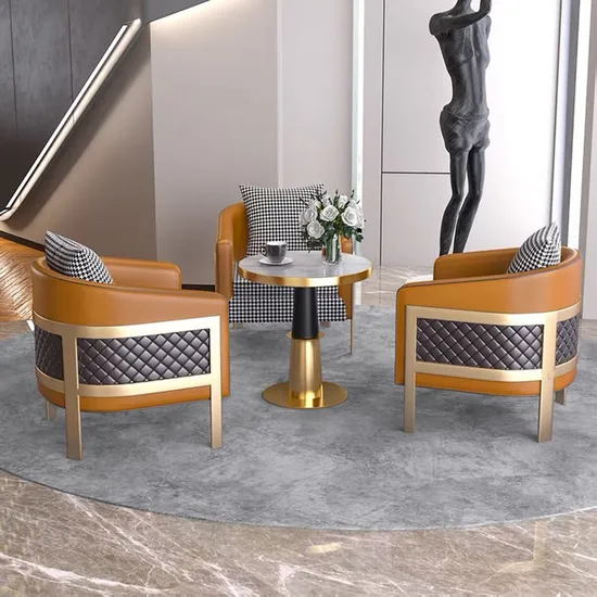 Modern Round Luxury Brushed Gold Stainless Steel Legs Dinner Table Set