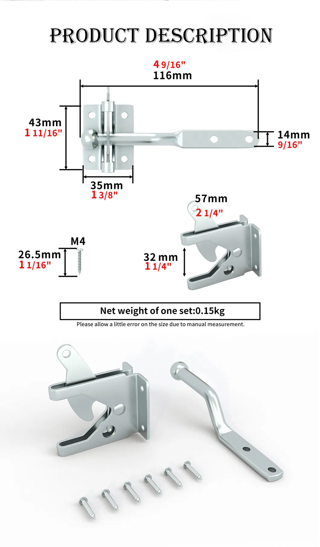 Galvanized Small Latch for Metal Wooden Door Lock with Easy Installation