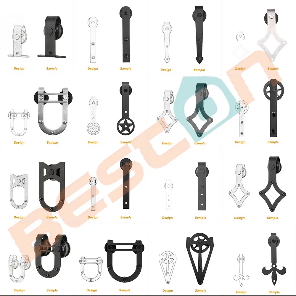 Industrial Sliding System Bifold Bypass Double Barn Door Kit Hardware for Wood Exterior and Metal Frame Glass Door Roller Profile Mount Side DIY Track Cheap