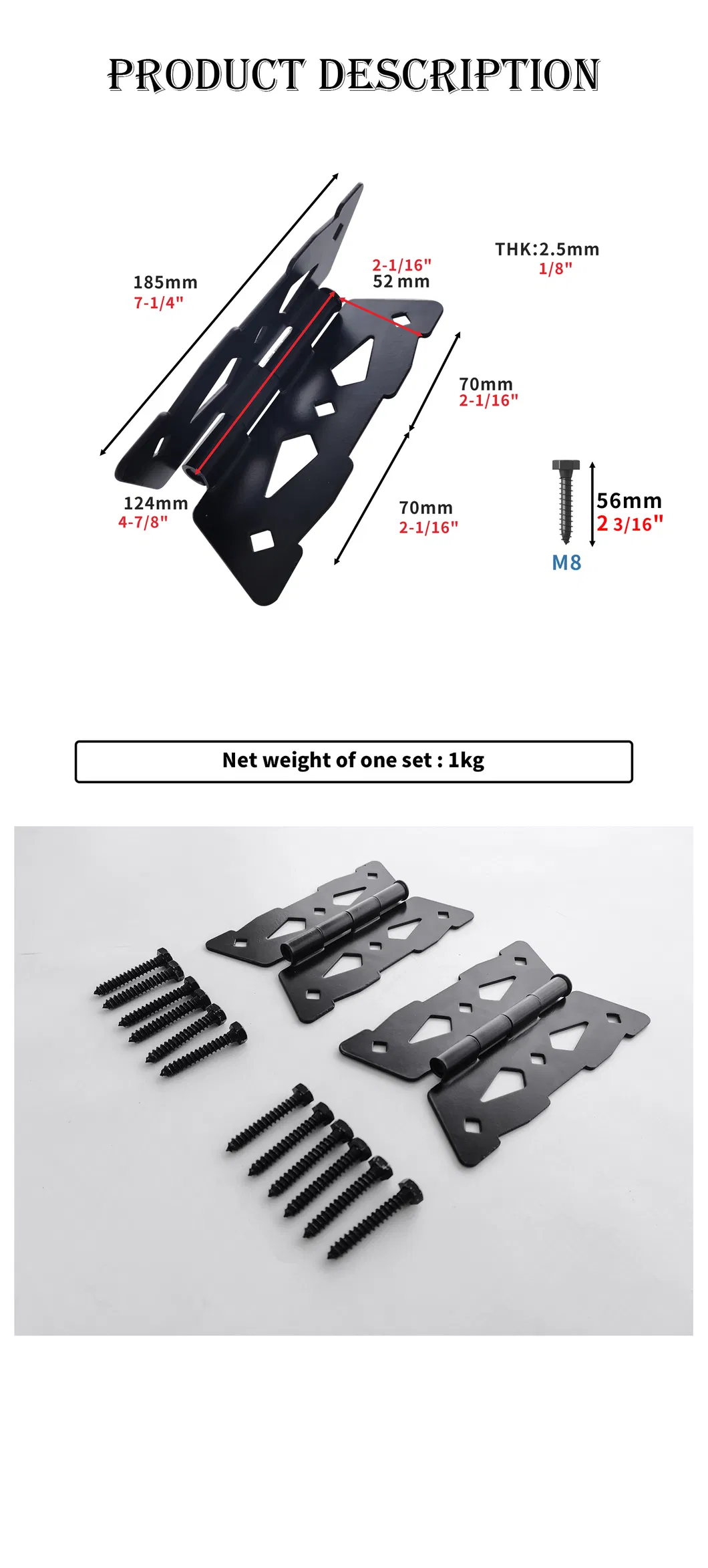 Black Butterfly Type Hinge for Wood Gate Door with One Pair