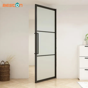 Steel Frame Glass Swing Door Without Frame and Hinges Pivot Door