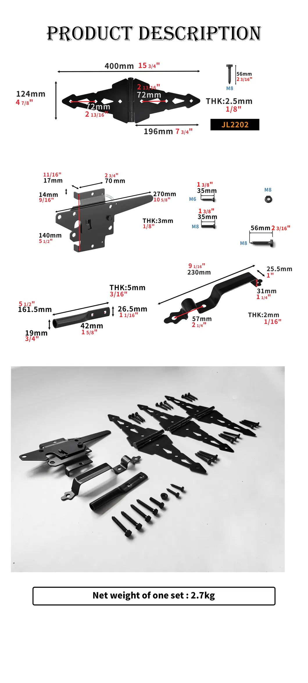 Kit Gate Hardware Sets for Wood Gates Fence Hardware