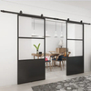 Double Glass Barn Door with 12FT Top Mounted Hardware Kit Soft Close
