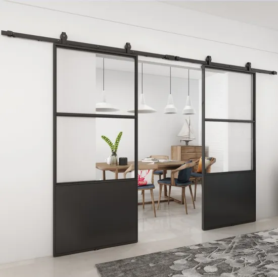 Double Glass Barn Door with 12FT Top Mounted Hardware Kit Soft Close