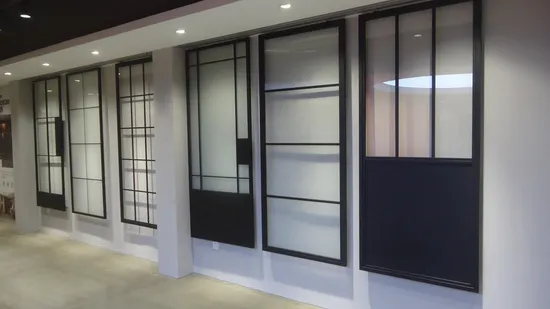 Modern Black Steel Frame Glass Sliding Barn Door with Hardware