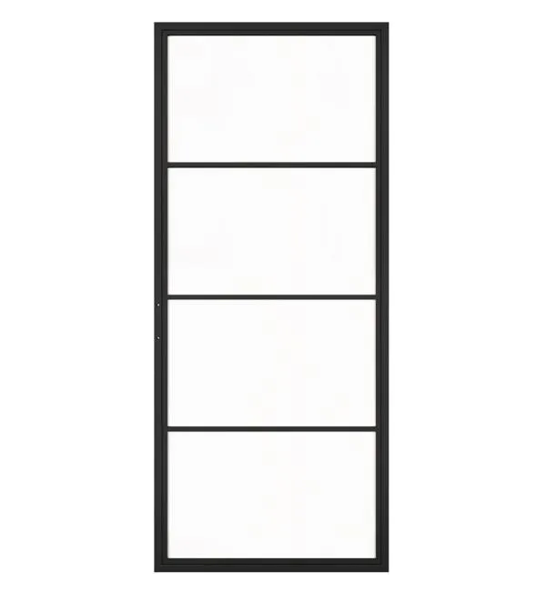 Modern 4 Lites Black Carbon Steel Frame Glass Barn Door Leaf