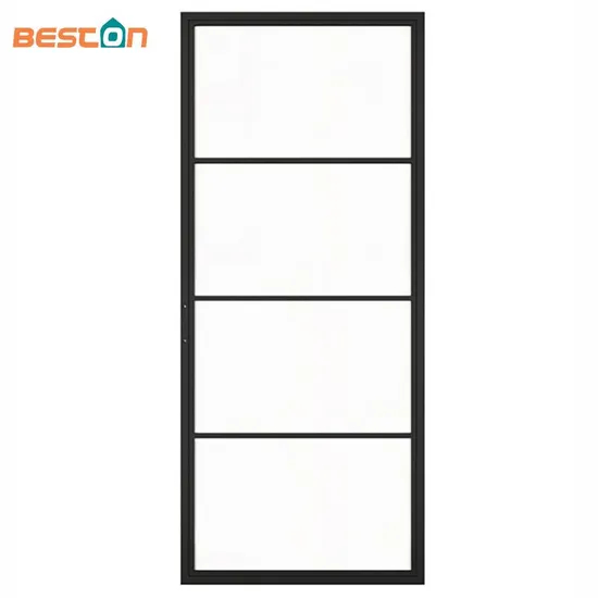 Modern 4 Lites Black Carbon Steel Frame Glass Barn Door Leaf