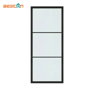 3 Lites Customized Black Steel Frame Glass Barn Door Leaf