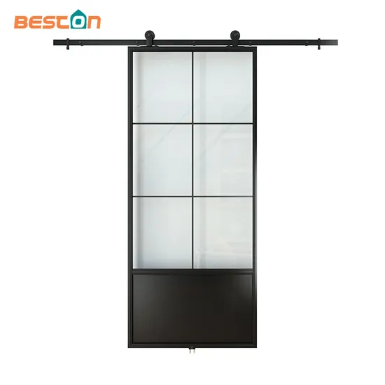 Paneled Matel Glass Barn Door with Installation Hardware