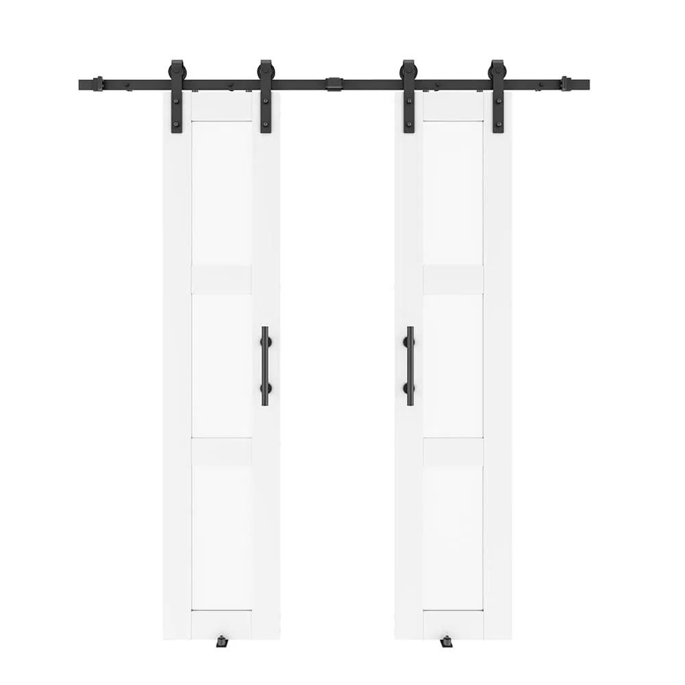 3 Lites White PVC Barn Door with Frosted Glass Panels