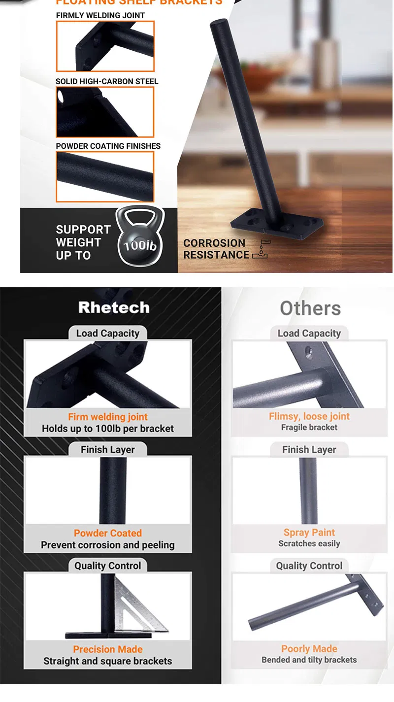 12 Inches I Shape Floating Pipe Shelf Mounting Brackets with Invisible Design