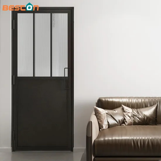 Steel Framed Tempered Glass Swing Door with Handle or Lock for Bathroom