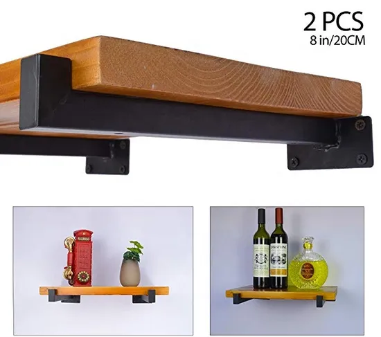 8 Inch Black Floating Shelf Brackets Retro Wall Mounted Square Shelf Supports