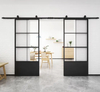 Double Kick Helder Metal Frame Glass Doors with Barn Door Hardware