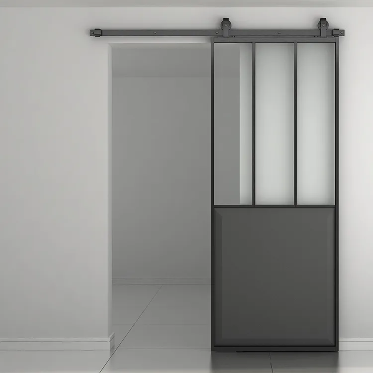 3 Lites Steel Frame Glass Door with Kicking Board for Sliding Opening