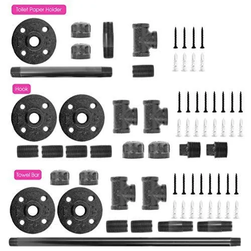 Rustic Pipe Wall Mount Towel Rack Bath Hardware Fixture Set Bracket