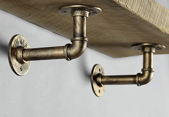 Solid Iron Gold Bronze Pipe Shelving Hangers and Brackets