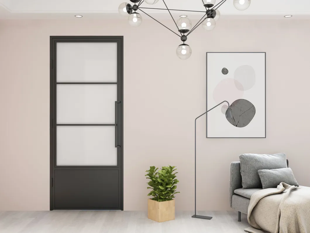 Double Steel Framed Swing Glass Door Metal Framed Door with Lock