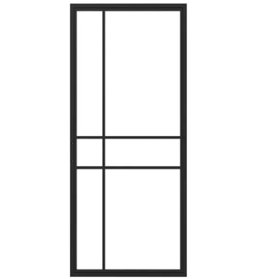 Black Carbon Steel Frame Glass Sliding Barn Door Leaf