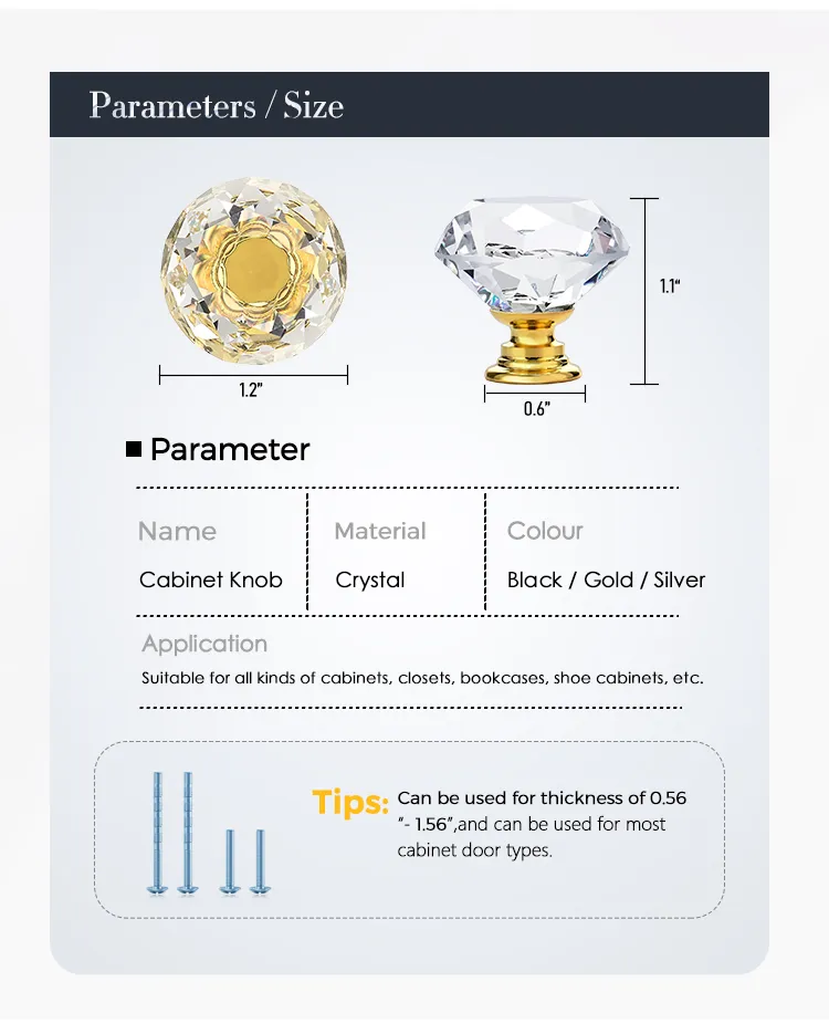 High Quality Crystal Drawers Knobs Furniture Handles and Knobs for Kitchen Cabinet