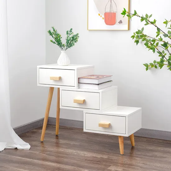 Nightstands Oak Three Drawer Chest Modern Type Wooden 2 Retro Bedside Table