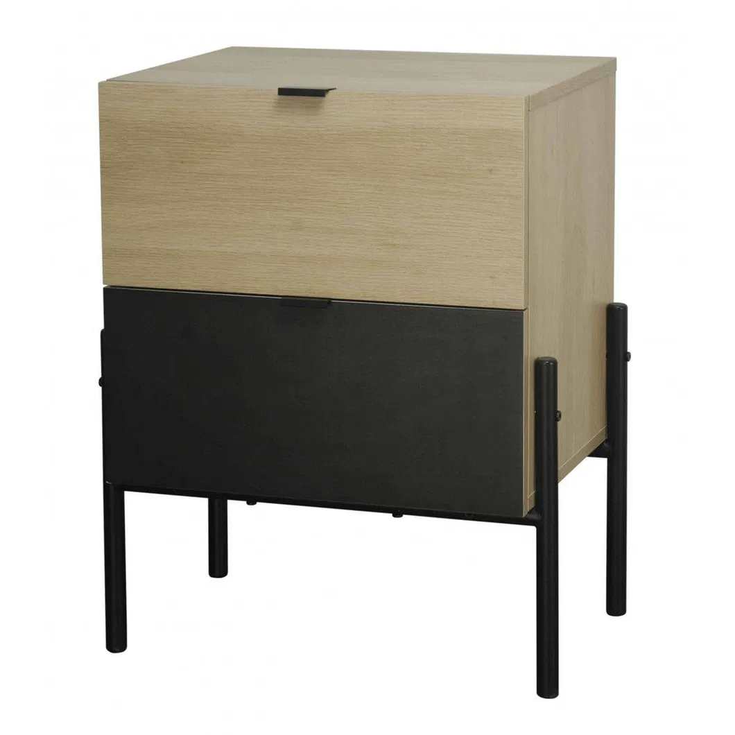 Modern Black Nightstand High Metal Base Bedside Table