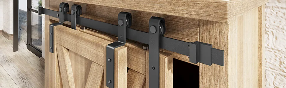 Mini Sliding Barn Door Kits Double Bypass Garage Closet Cabinet Door Hardware