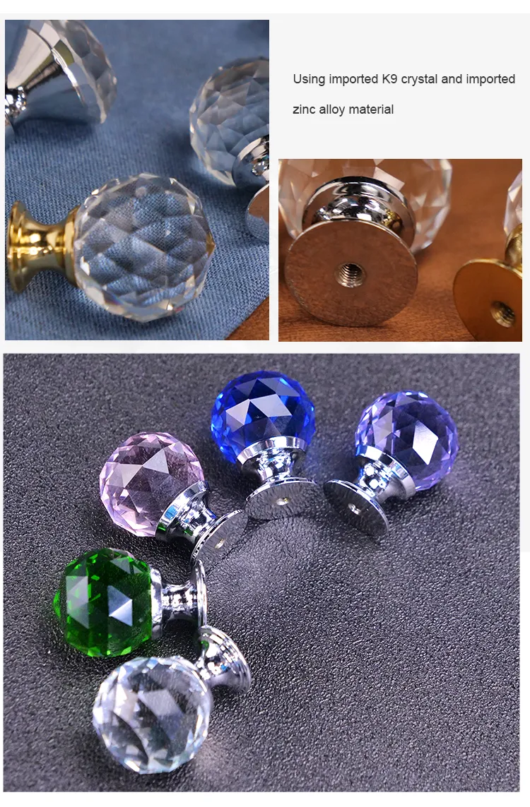 Furniture Hardware Cupboard Kitchen Drawer Glass Handle Cabinet Pulls Crystal Door Knob