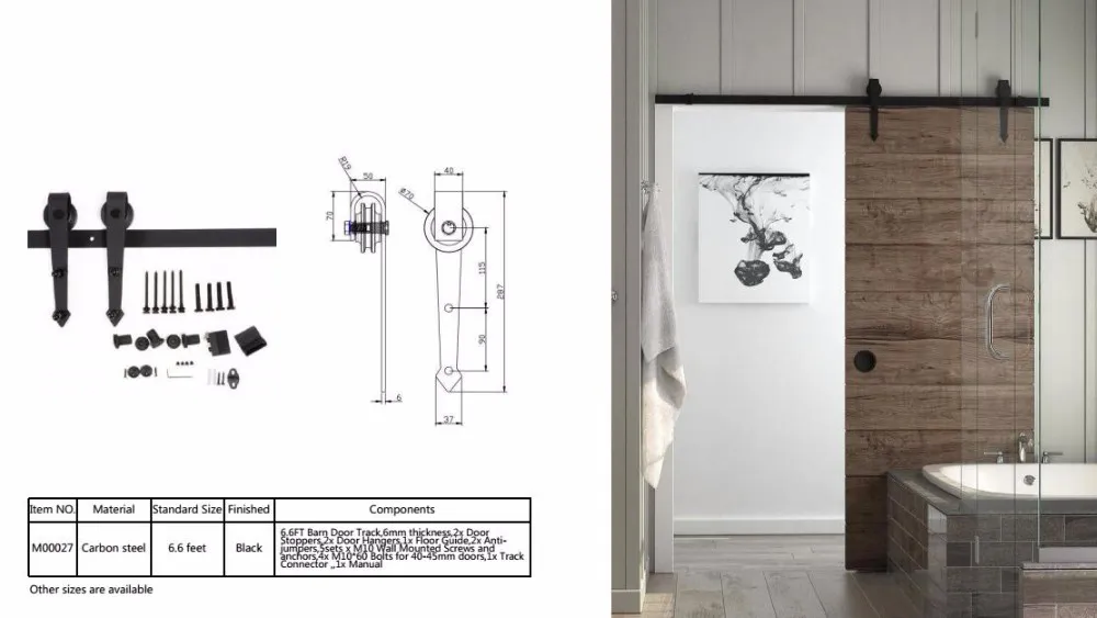 Double Wood Doors Kit Sliding Steel Track Bypass Door Hardware