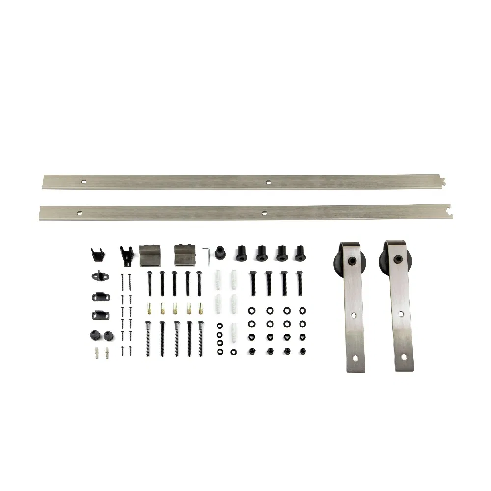 Satin Nickel Carbon Steel 2 Piece Connecting Rail J Shape Door Hanger Barn Door Hardware Kits