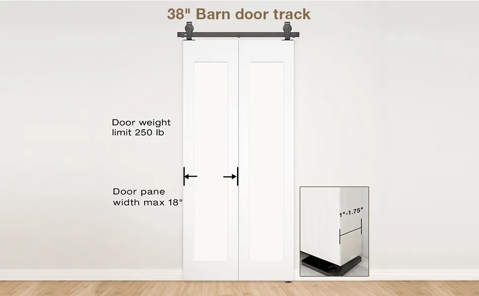 Wall Mount Bracket Double Wooden Doors Bi-Folding Sliding Barn Door Hardware Kit
