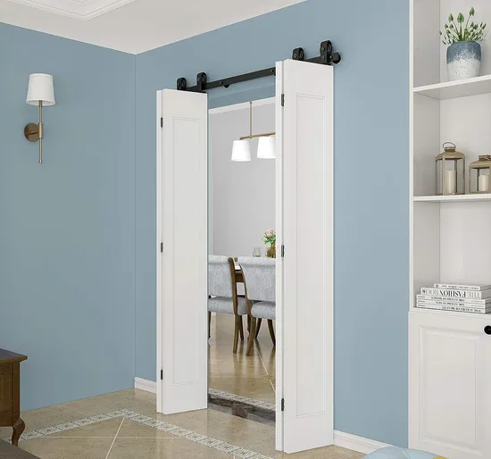 Wall Mount Bracket Double Wooden Doors Bi-Folding Sliding Barn Door Hardware Kit