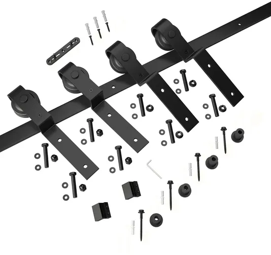 Modern Black Color Bypass Sliding Barn Door Hardware Kit for Double Door