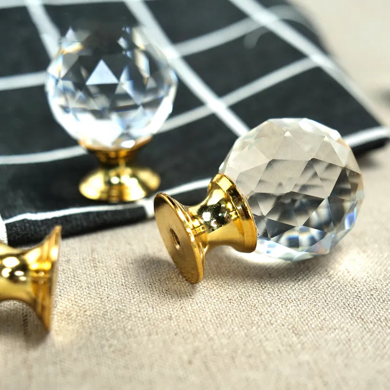 Cupboard Drawer Door Cabinet Pulls Crystal Knob Gold Kitchen Handles