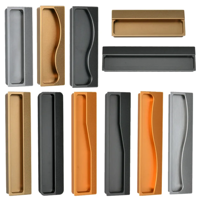 Concealed Cabinet Drawer Handle Zinc Invisible Leather Closet Door Pulls