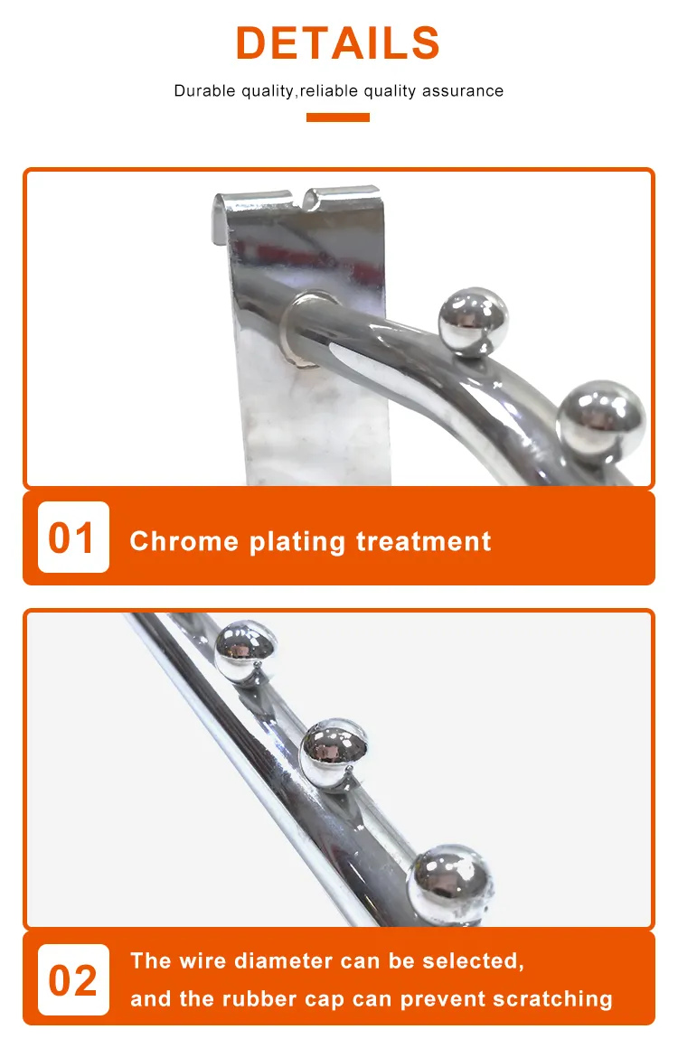 Clothes Chrome Finish Metal Hanging Display Iron Hook with Beads Supermarket Hooks