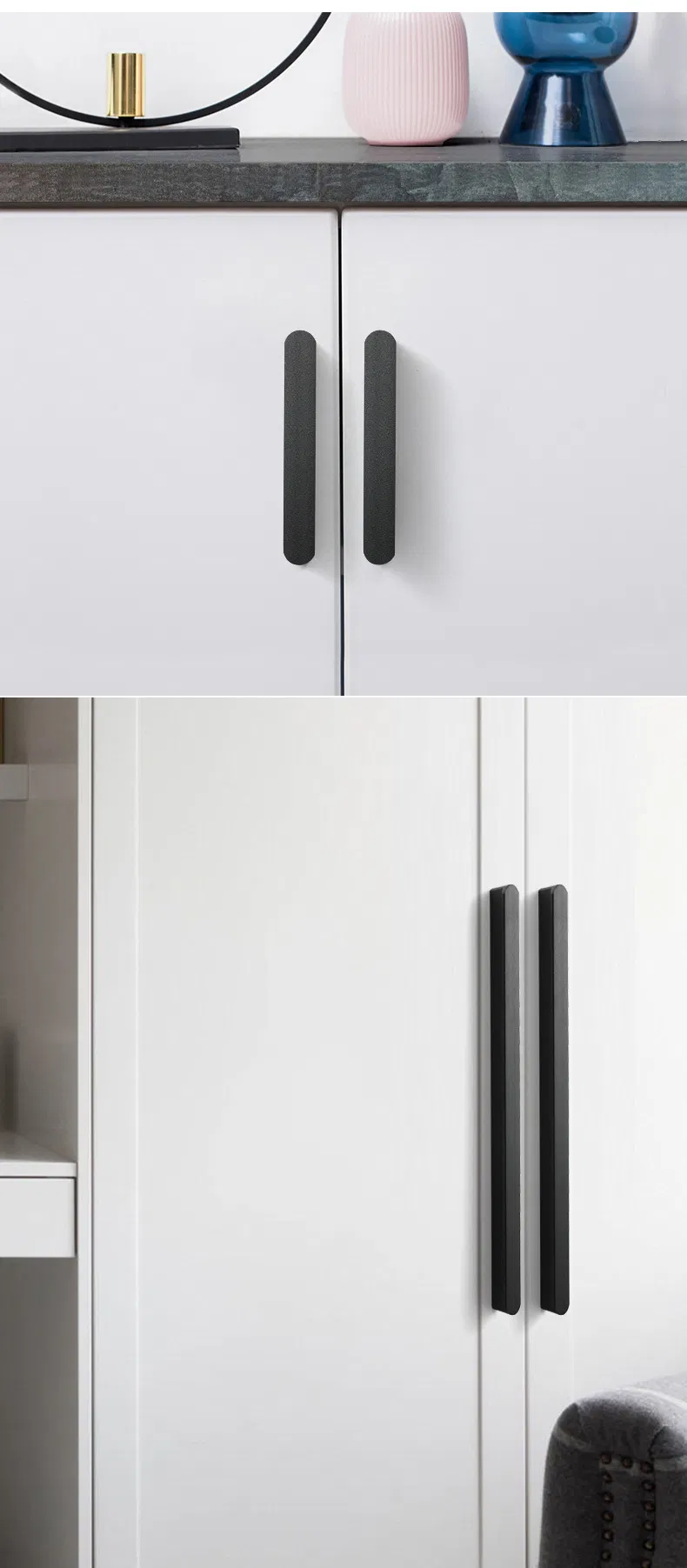 Furniture Hardware Solid Aluminum Pull Handle Black Gold Modern Drawer Cabinet Handles