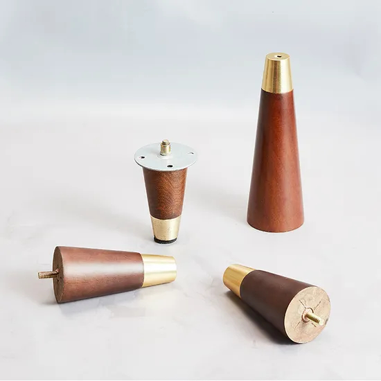Wood Oak Furniture Legs Coffee Round Wood Table Legs with Brass Feet