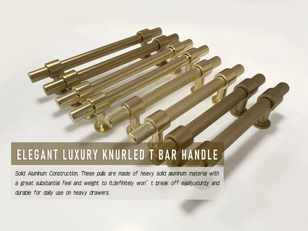 Furniture Handles Aluminum Alloy Brass Gold T Bar Knurling Cabinet Cupboard Handle